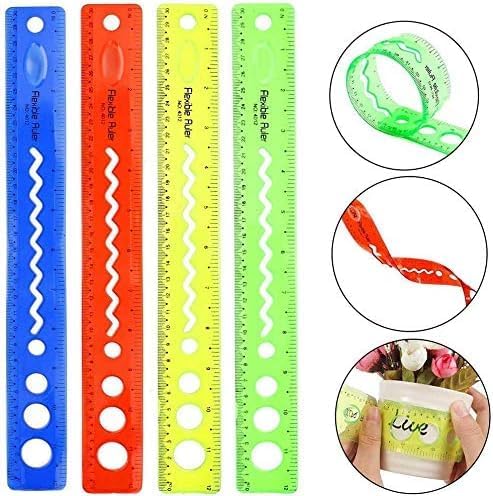 8PCS Flexible Ruler for Kids Adults, 30cm/12inch Bendable Rulers Folding Soft Plastic Rulers Shatterproof Straight Measuring Tools Gift for School Classroom Office (Rainbow)