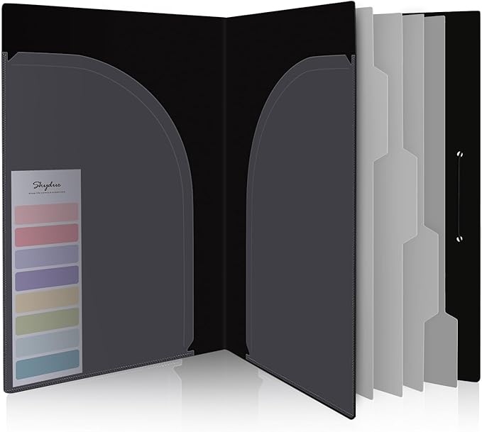 SKYDUE Accordion File Organizer, 5 Pocket Expanding File Folders with Pockets, Document Organizer, Portable Paper Organizer，School Office Supplies Black