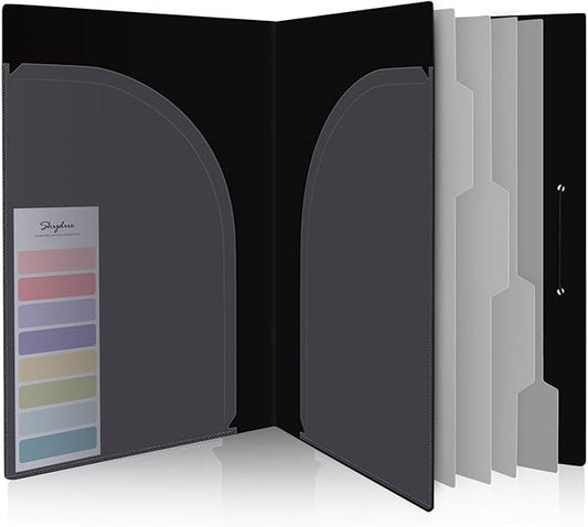 SKYDUE Accordion File Organizer, 5 Pocket Expanding File Folders with Pockets, Document Organizer, Portable Paper Organizer，School Office Supplies Black