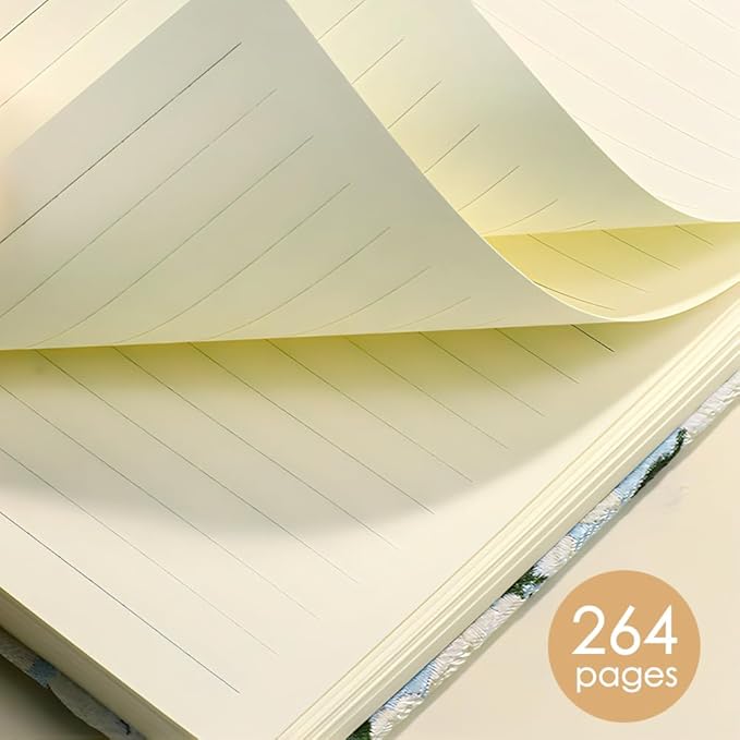 Pocket Notebook, A6, 4x6, Small Embroidered Journal, Cute Notebook, Lay Flat, Hardcover, Lined Notebook & Sketchbook, Personal Writing Journal for Women, Blue Journal, White Gardenia Flower