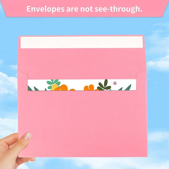 A7 Pink Envelopes, 50 Packs 5x7 Self Seal for Invitations, Greeting Cards, Mailings, Printable Invite, Wedding, Party, Photos, Postcards, Standard Letter Size 5" x 7"