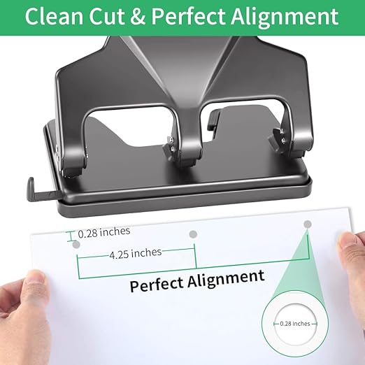 AFMAT HP16 Heavy Duty 3 Hole Punch, 40-Sheet Paper Punch, 50% Reduced Effort, Metal Hole Puncher 3 Ring, Three-Hole Paper Puncher w/Large Chip Tray for Classroom, Office, Silver