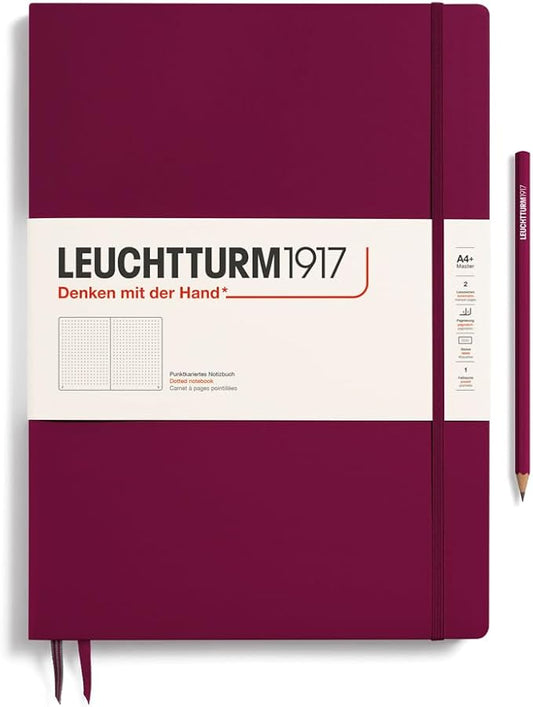 LEUCHTTURM1917 - Notebook Hardcover Master Slim A4+ - 123 Numbered Pages for Writing and Journaling (Port Red, Dotted)