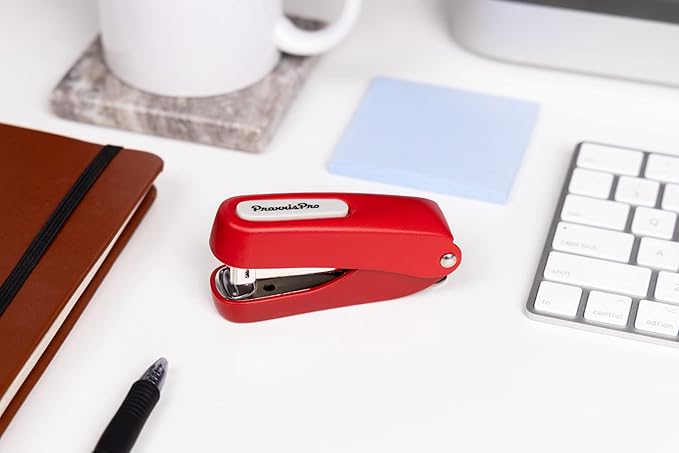 Praxxis Pro Office Supplies - Aria-Plus Half-Strip Mini Stapler - Durable, Compact, and Colorful Stapler for Office and Travel Use, Compatible with Standard 26/6 Staples, Red