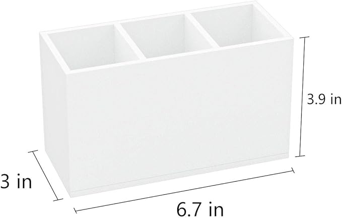 NIUBEE Acrylic Pen Holder 3 Compartments, White Pencil Organizer Cup for Countertop Desk Accessory Storage
