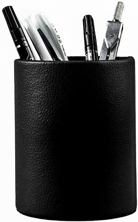 CXLE Pencil Holder Desk Organizer, PU Leather Pen Holder for Desk Decor Organizer Cosmetics Brush Holder for Teachers Students Storage Box Office Classroom(Black)