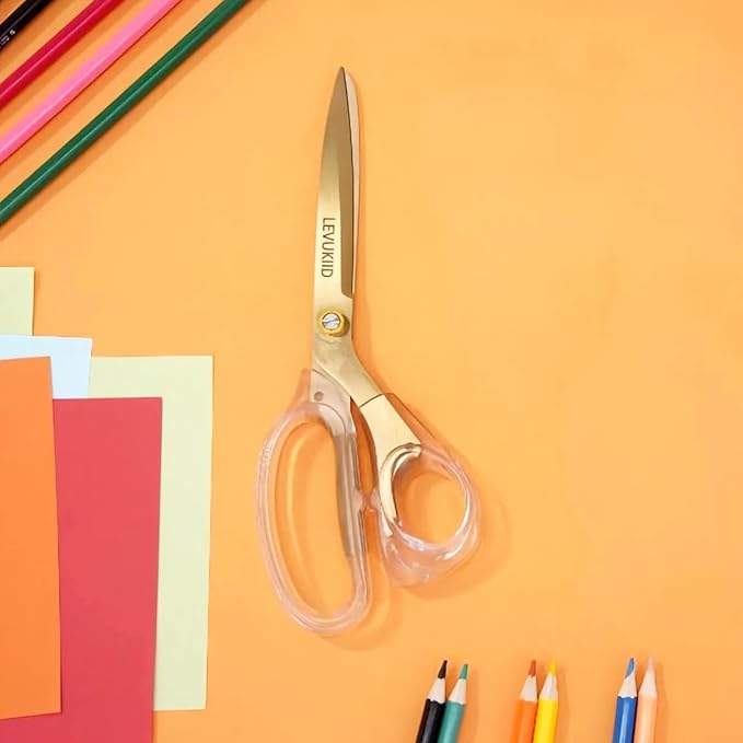 Fabric Scissors - 9 Inch Comfortable Handle All Purpose Scissors for Adults cutting,Tailor's Shears - All-Purpose Fabric, Crafting & Office & kitchen/Gold