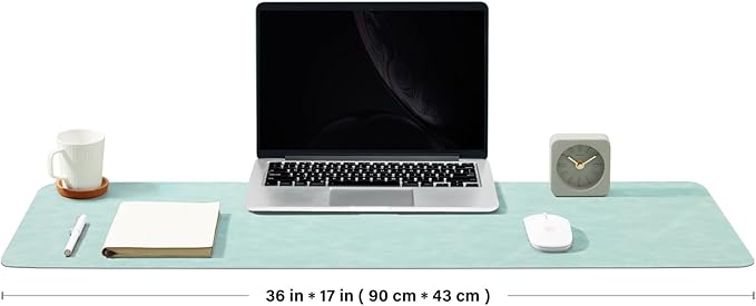 Distressed Leather Desk Mat - Non-Slip PU Desk Pad for Office and Home - Desk Organization and Accessories - Ideal for Large Mouse Pad and Desk Mats on Top of Desks(Mint Green,36"x 17")