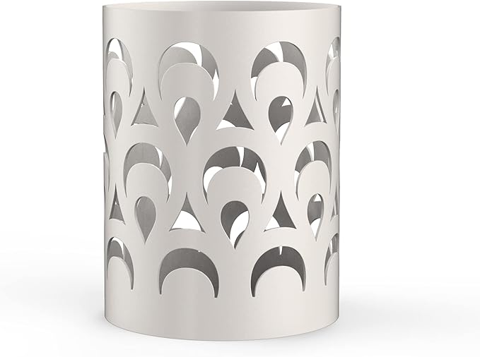 Mango Steam Metal Pen Holder, Makeup Brush Cup Organizer for Office, Bathroom, Vanity (White, Peacock)