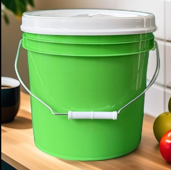House Naturals 2 Gallon Food Grade - BPA Free Made in USA Buckets Lime Color pails with Screw On Gasket Lids (5, Lime - White lids)