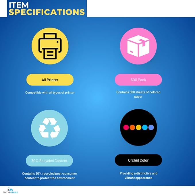 1InTheOffice Purple Copy Paper, Orchid, 8.5 x 11 inch Letter Size, 20lb Density, (500 Sheets)