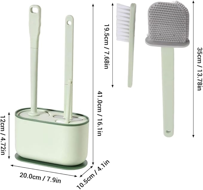 MOUMOUTEN Plastic Toilet Brush Set, Strawberry Green, Bathroom Accessories, Includes 2 Toilet Brushes & Holder