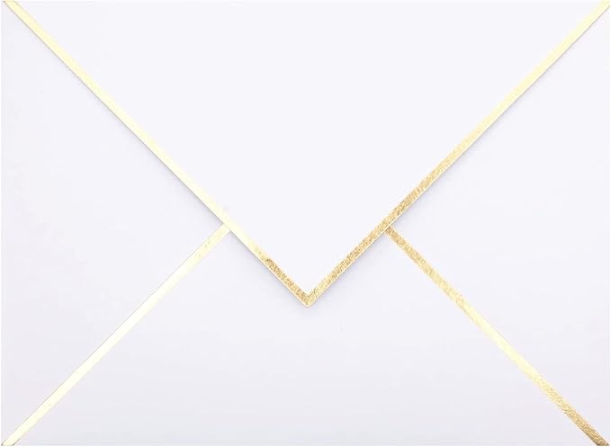 A7 Envelopes - V Flap Foil Border Luxury Mailing Envelopes for 5" x 7" Cards - for Wedding, Invitations, Baby Shower, Photos, Graduation, Birthday, Bridal Shower - 5.25" x 7.25" (White, 50 Pack)