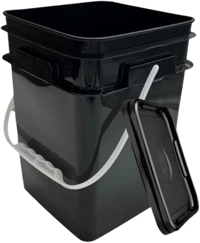 House Naturals 4 Gallon Square Food Grade Bucket Pail with Lid (Pack of 4) Made in USA containers (Black)