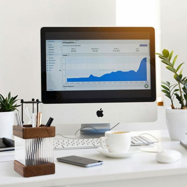 MultiBey Walnut Wooden Pencil Holder, Clear Acrylic Wood Pen Holder, Black Walnut Desktop Pencil Cup Stand Wood Desk Accessory Organizer for School Office Home Supplies