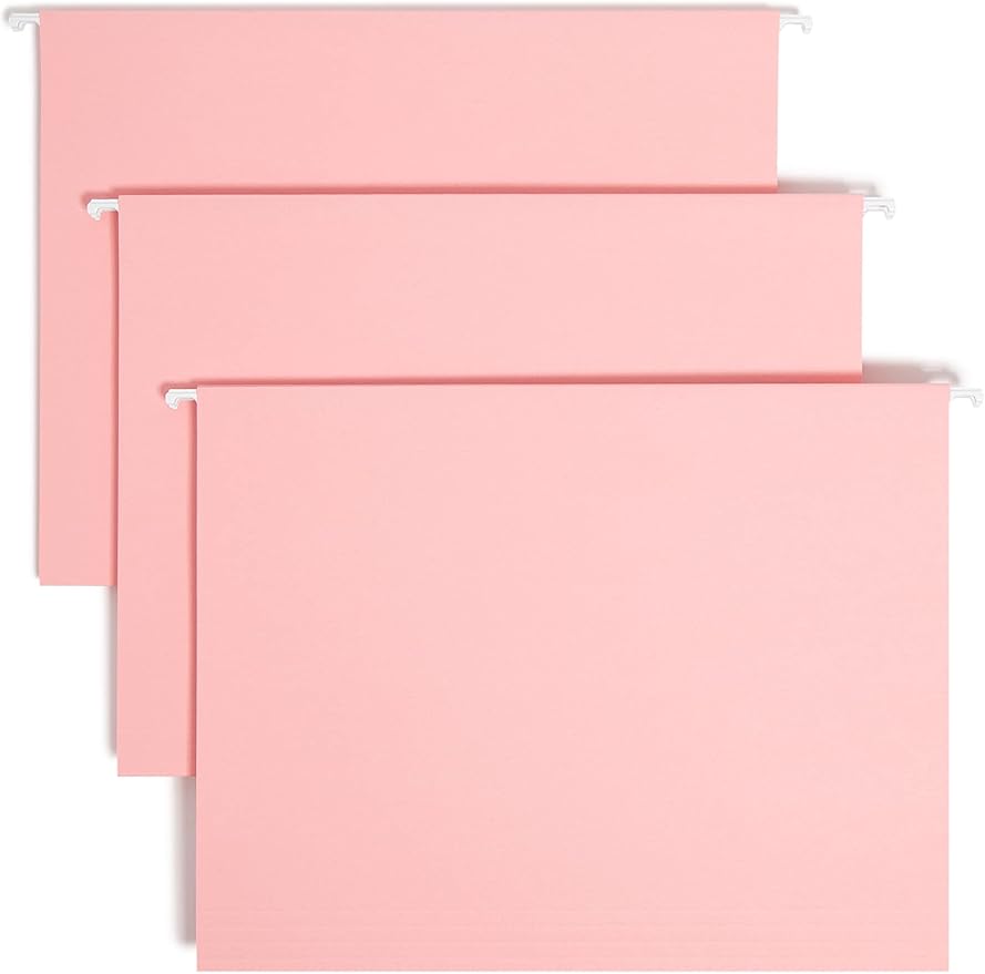 Smead Standard Hanging File Folders, 25 Count, Pink, 1/5-Cut Adjustable Tabs, Letter Size (64066)