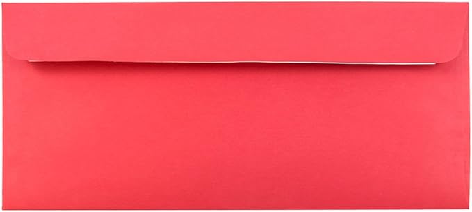 JAM PAPER #10 Business Colored Recycled Envelopes with Peel and Seal Closure - 4 1/8 x 9 1/2 - Red Recycled - 50/Pack