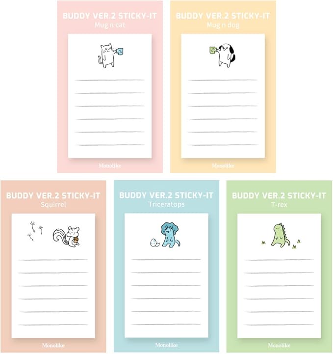 Monolike Buddy Ver.2 Sticky-it - 5p Set Self-Adhesive Memo Pad 50 Sheets