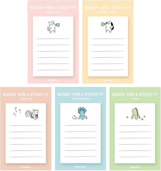 Monolike Buddy Ver.2 Sticky-it - 5p Set Self-Adhesive Memo Pad 50 Sheets