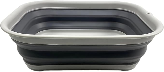 SAMMART 12L (3.17 Gallon) Collapsible Tub - Foldable Dish Tub - Portable Washing Basin - Space Saving Plastic Washtub (1, Grey/Dark Grey)