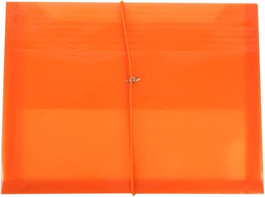 JAM PAPER Plastic Expansion Envelopes with Elastic Band Closure - Letter Booklet - 9 3/4 x 13 with 2.5 Inch Expansion - Orange - 12/Pack