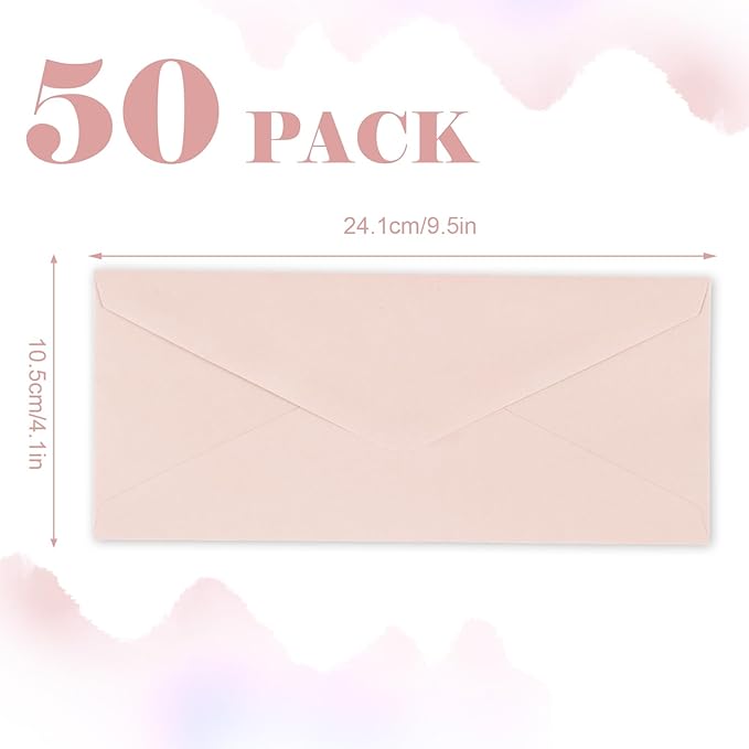 Whaline 50Pcs Business Envelopes Blush Pink Mailing Envelopes V-Flap Envelopes for Invitations Mailing Letters Checks Sending Card, 4 1/8 x 9 1/2 Inch
