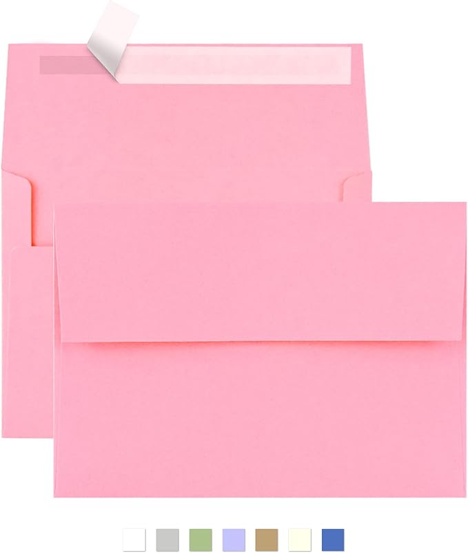 50 Pack 5x7 Envelopes for Invitations,5.25x7.25 inches,A7 Envelope Pink Self Seal,Printable Envelopes for Wedding,Invitation,Baby Shower,5x7 Cards