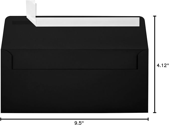 LUXPaper #10 Business Envelopes | Peel & Press | 4 1/8" x 9 1/2" | Midnight Black | 80lb. Text | 500 Qty