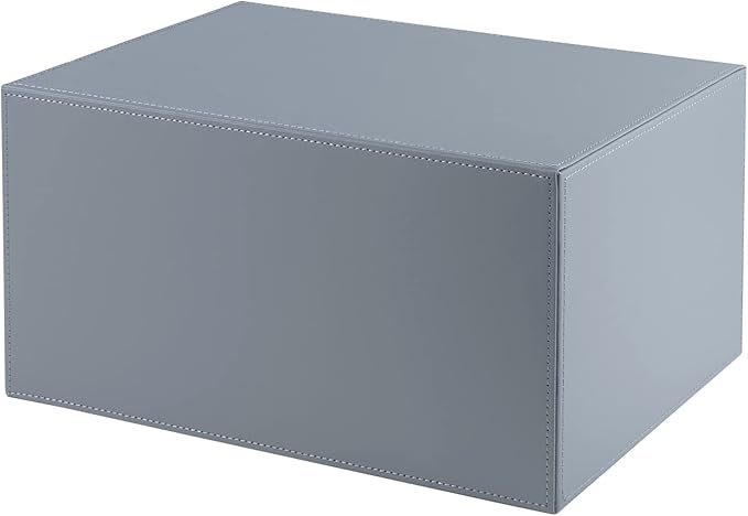 Leather Desk Organizer with 3 Drawers/Tray, Executive Office Supplies Desktop Filing A4 File Cabinet/Holder, Stackable Storage Box Grey (Gray)