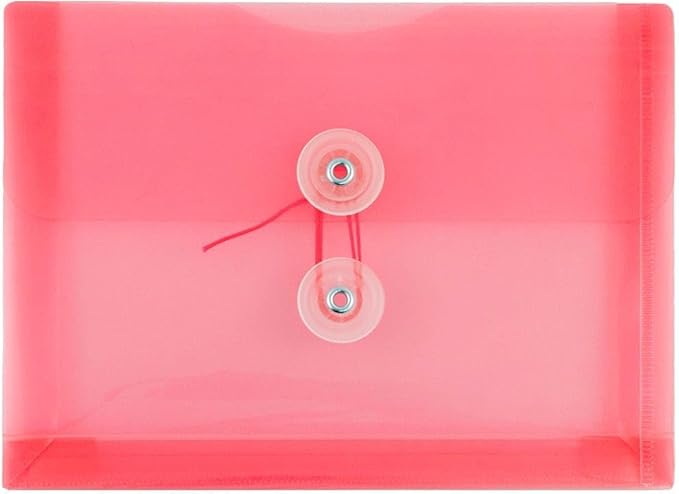 JAM PAPER Plastic Envelopes with Button & String Tie Closure - Index Size - 5 1/2 x 7 1/2 - Pink/Light Red - 3/Pack