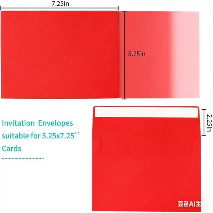 A7 Red Envelopes, 50 Packs 5x7 Self Seal for Invitations, Greeting Cards, Mailings, Printable Invite, Wedding, Party, Photos, Postcards, Standard Letter Size 5" x 7"