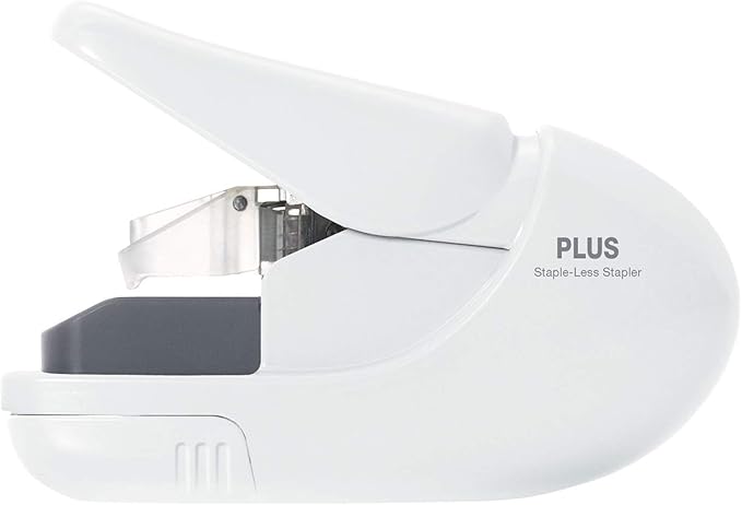 Plus Paper Clinch Compact Staple-Free Stapler, Ivory White