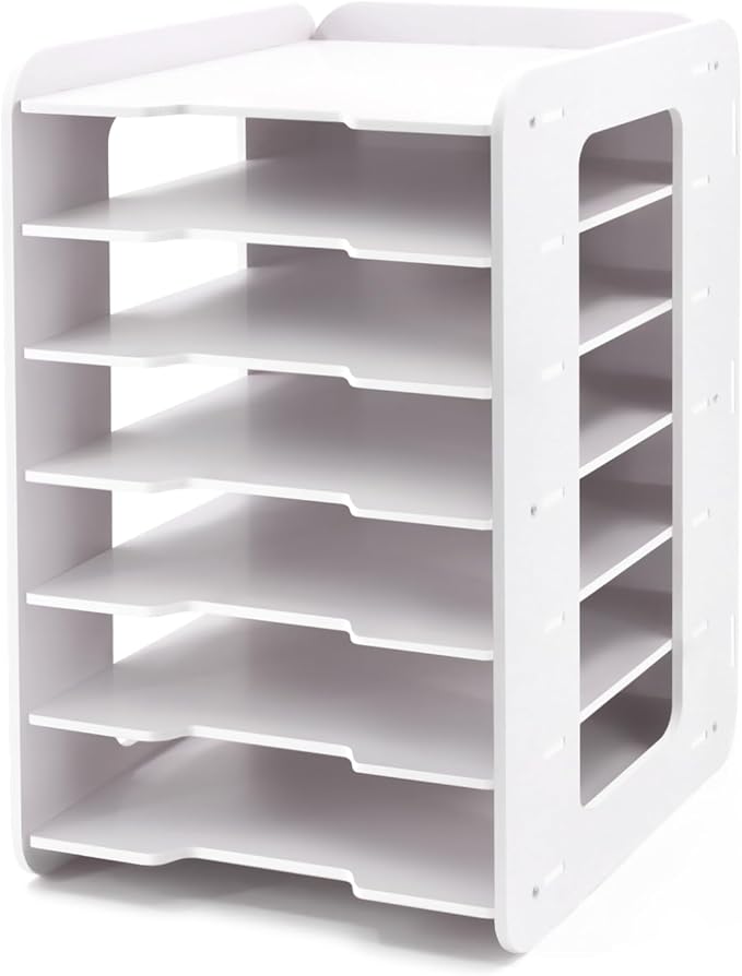 SONGWAY Paper Storage Organizer for Desk - 7 Tier Paper Sorter Organizer, Letter Mail Tray, File Folder Holder Rack, White Desk File Organizer for Home Office