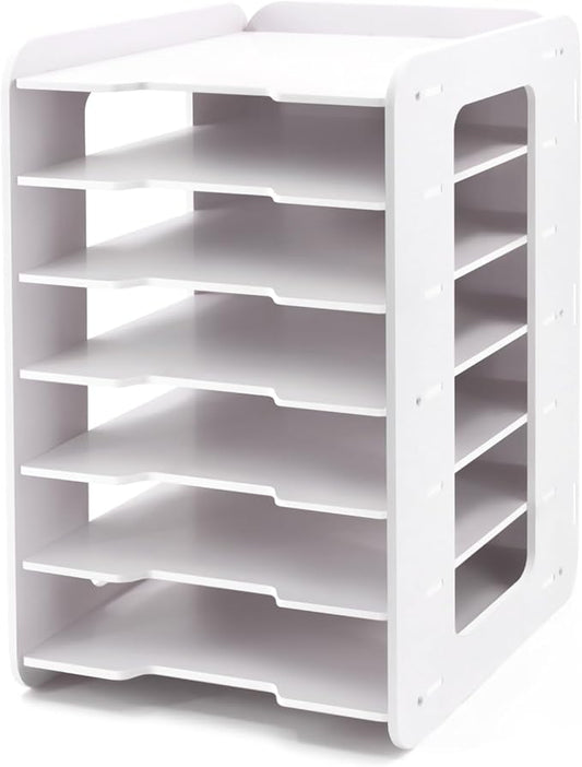 SONGWAY Paper Storage Organizer for Desk - 7 Tier Paper Sorter Organizer, Letter Mail Tray, File Folder Holder Rack, White Desk File Organizer for Home Office