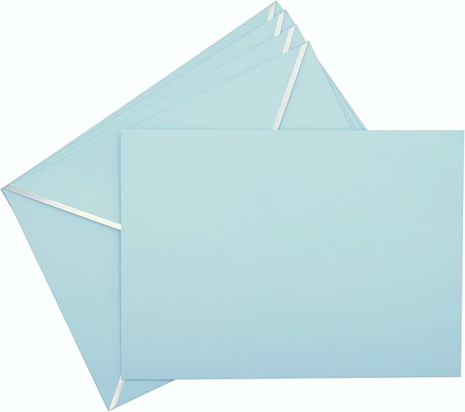A7 Envelopes - V Flap Foil Border Luxury Mailing Envelopes for 5" x 7" Cards - for Wedding, Invitations, Baby Shower, Photos, Graduation, Birthday, Bridal Shower - 5.25" x 7.25" (Baby Blue, 50 Pack)