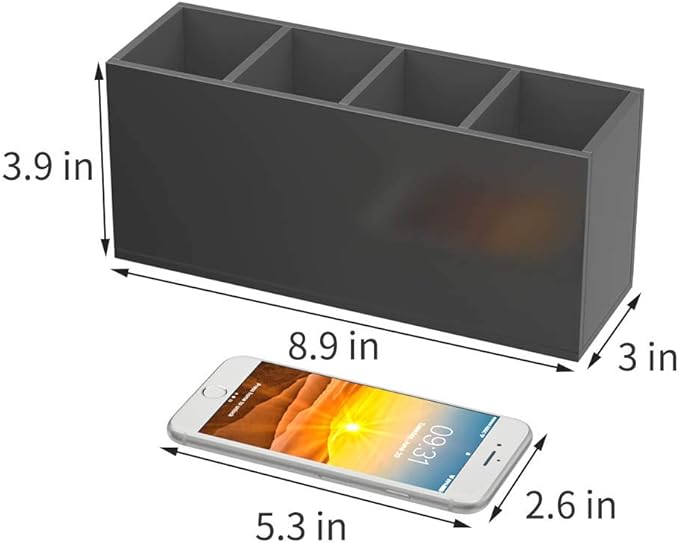 NIUBEE Acrylic Pen Holder 4 Compartments, Black Pencil Organizer Cup for Countertop Desk Accessory Storage (Black)