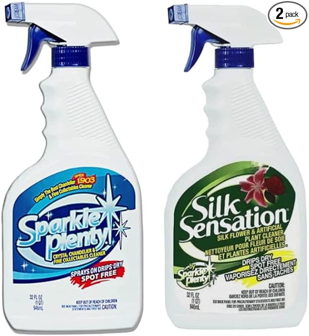 Bundle of Sparkle Plenty Chandelier Cleaner Drip Dry Spray No Wipe & Silk Plant Cleaner Spray No Wipe - Dust Cleaning Supplies for Fake Plant, Artificial Flower, Shower Glass or Window Screen (32 oz)