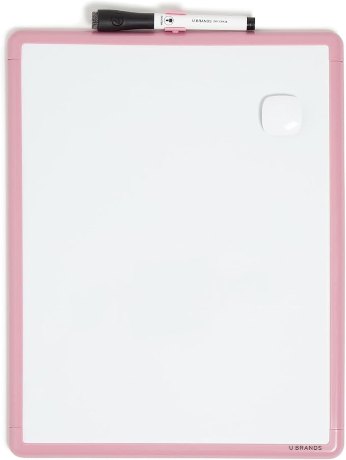 U Brands Contempo Magnetic Dry Erase Board White Board, 11” x 14”, Blush Pink Modern Frame, Includes Magnet and Marker