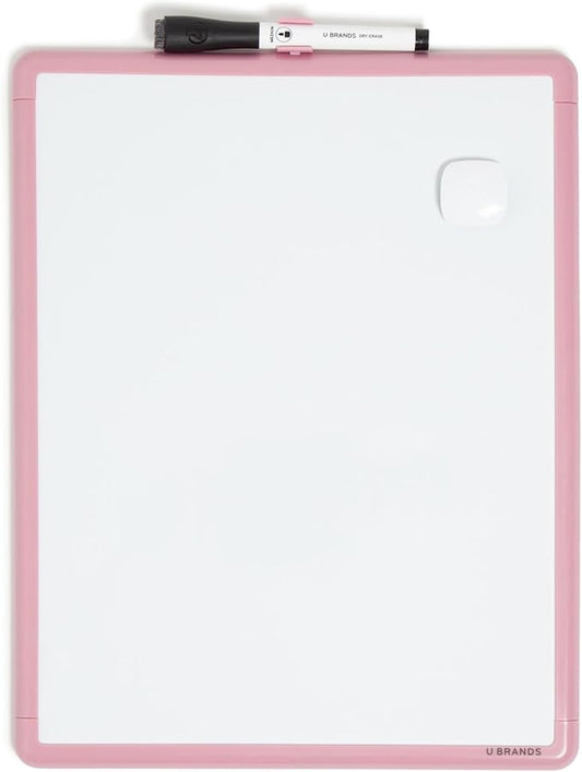 U Brands Contempo Magnetic Dry Erase Board White Board, 11” x 14”, Blush Pink Modern Frame, Includes Magnet and Marker