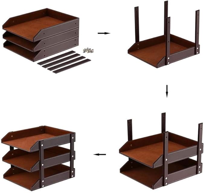 Leather Desk Organizer, NIFIVE 3-Tier Stackable Document Tray, Perfect Desktop Organization Holder for Files, Folder, Stationery, Magazine, Newspaper, Mail, Office Supplies (Brown)