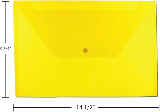 JAM PAPER Plastic Envelopes with Snap Closure - Legal Booklet - 9 3/4 x 14 1/2 - Yellow - 12/Pack
