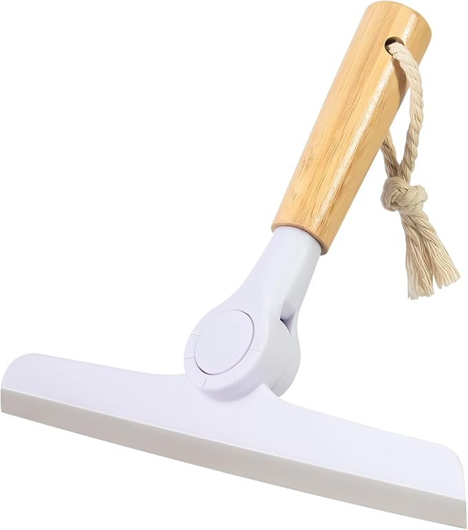 9.5" Shower Squeegee, Handheld Squeegee with Wooden Handle for Window Cleaning，Glass Doors, Car Windshields，Shower Doors，Grey
