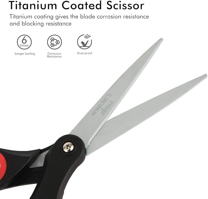 LIVINGO 8“ Scissors All Purpose 3-Pack, Titanium Ultra Sharp for Office Home School Sewing Fabric Craft Supplies, Premium Stainless Steel, Comfort Grip（Red/Black）