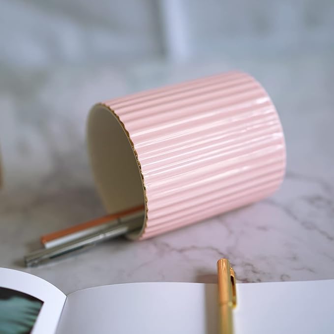 Pen Holder for Desk, Ceramic Pencil Cup Office Desk Organizer, Makeup Brush Holder (Pink)