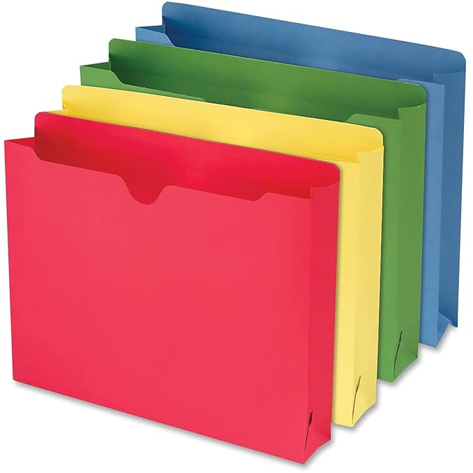 Smead File Jackets Letter Size for File Folders, Reinforced Straight-Cut Tab, 2" Expansion, Letter Size, Assorted Colors, 10 Per Pack (75688)
