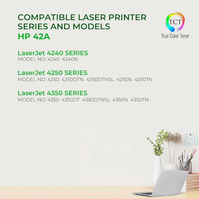 TCT 42A Toner Cartridge - Premium Compatible Replacement for HP 42A Q5942A Black Works with HP Laserjet 4240 4240N 4250 4250DTN 4250N 4250TN 4350 4350DTN 4350N Printers (10,000 Pages)