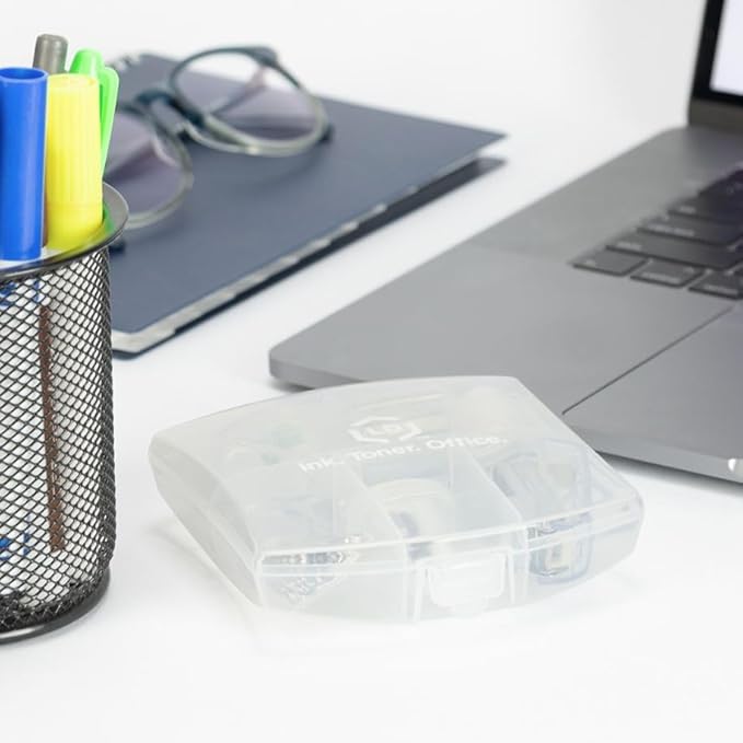 LD Products Clear Mini Office Supply Kit Portable Case with Scissors, Paper Clips, Tape Dispenser, Pencil Sharpener, Stapler & Staple Remover