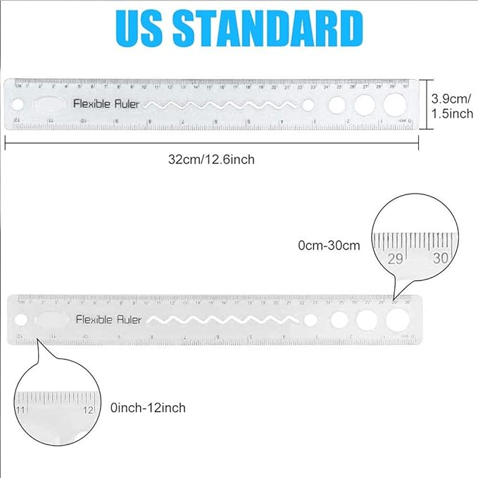 8 PCS Unbreakable Rubber Ruler 30cm / 12 inch Bendy Multipack Flexible Clear Rulers Soft Tape Measurement Shatterproof Bendable Straight Ruler for School Classroom Office Supplies