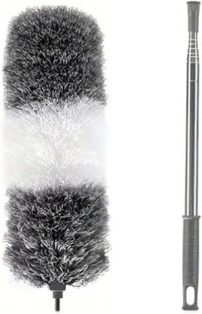 TopHomer Fiber Feather Duster with Stainless Steel Extendable Pole, Ceiling Fan Cleaner for Cobwebs High Ceiling Fan, Interior Roof, Wet & Dry Use (Model D)