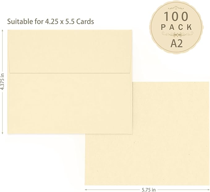 100 Pack A2 Ivory Envelopes, Goefun 4.375 x 5.75 Printable Invitation Envelopes 120 GSM, Cream Self Seal for DIY Greeting Cards, Photos, Invitations, Weddings, Graduation, Baby Shower